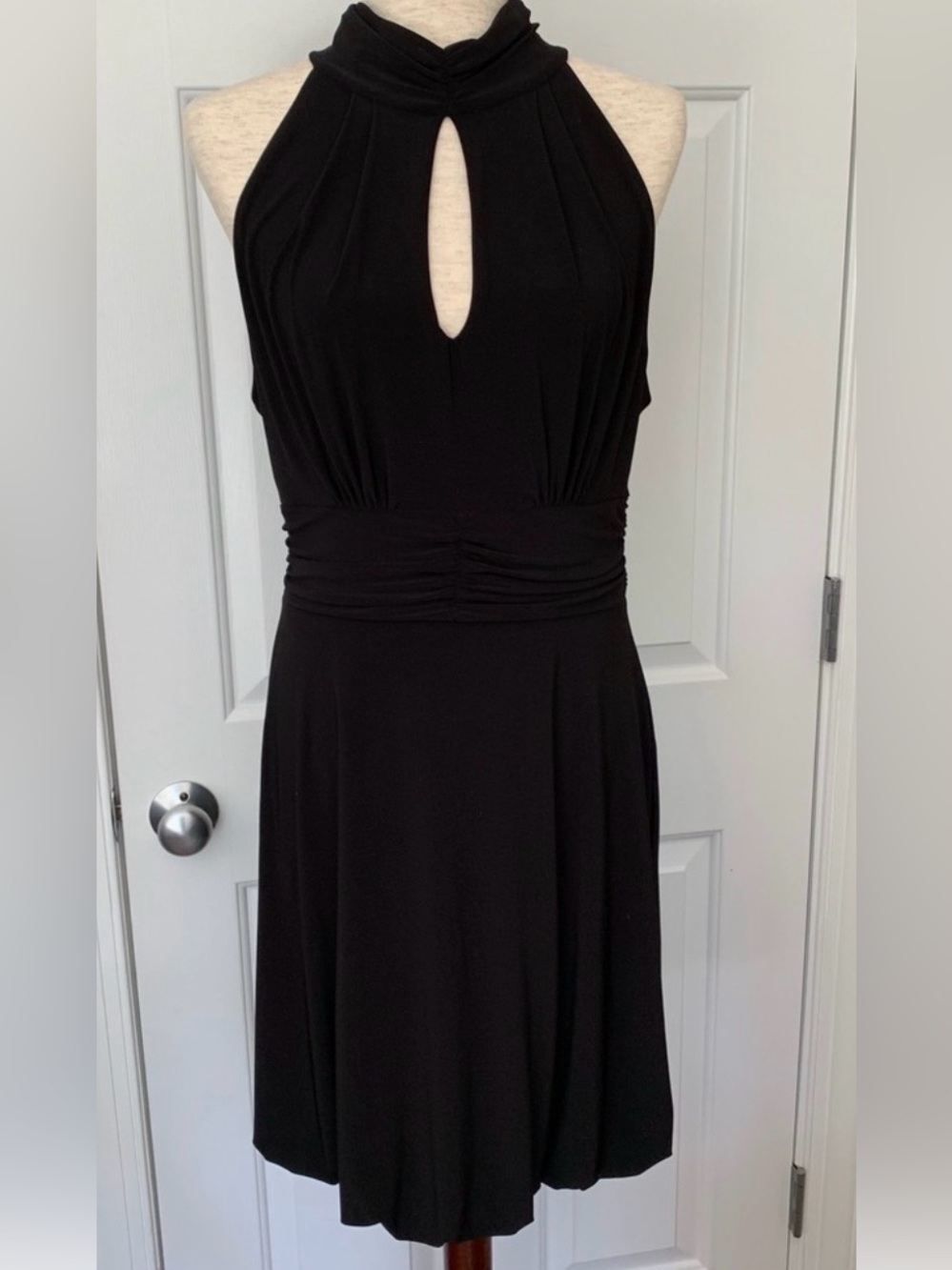 WHBM Black Halter Bubble Hem Ruched Dress Size Small
